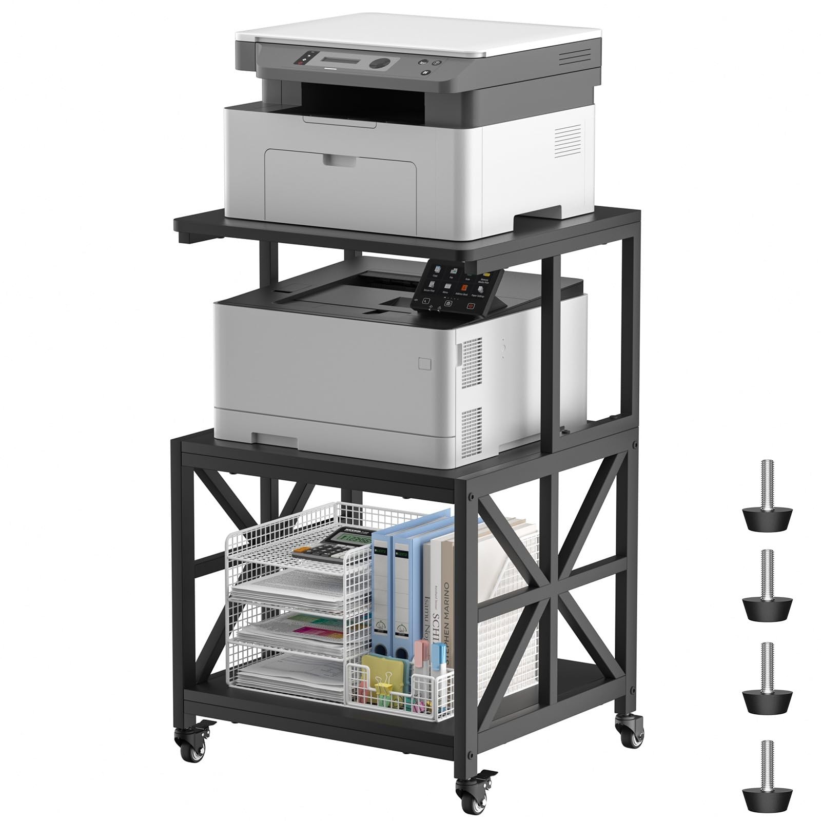 Printer Stand with Lockable Wheels, Heavy Duty Printer Table