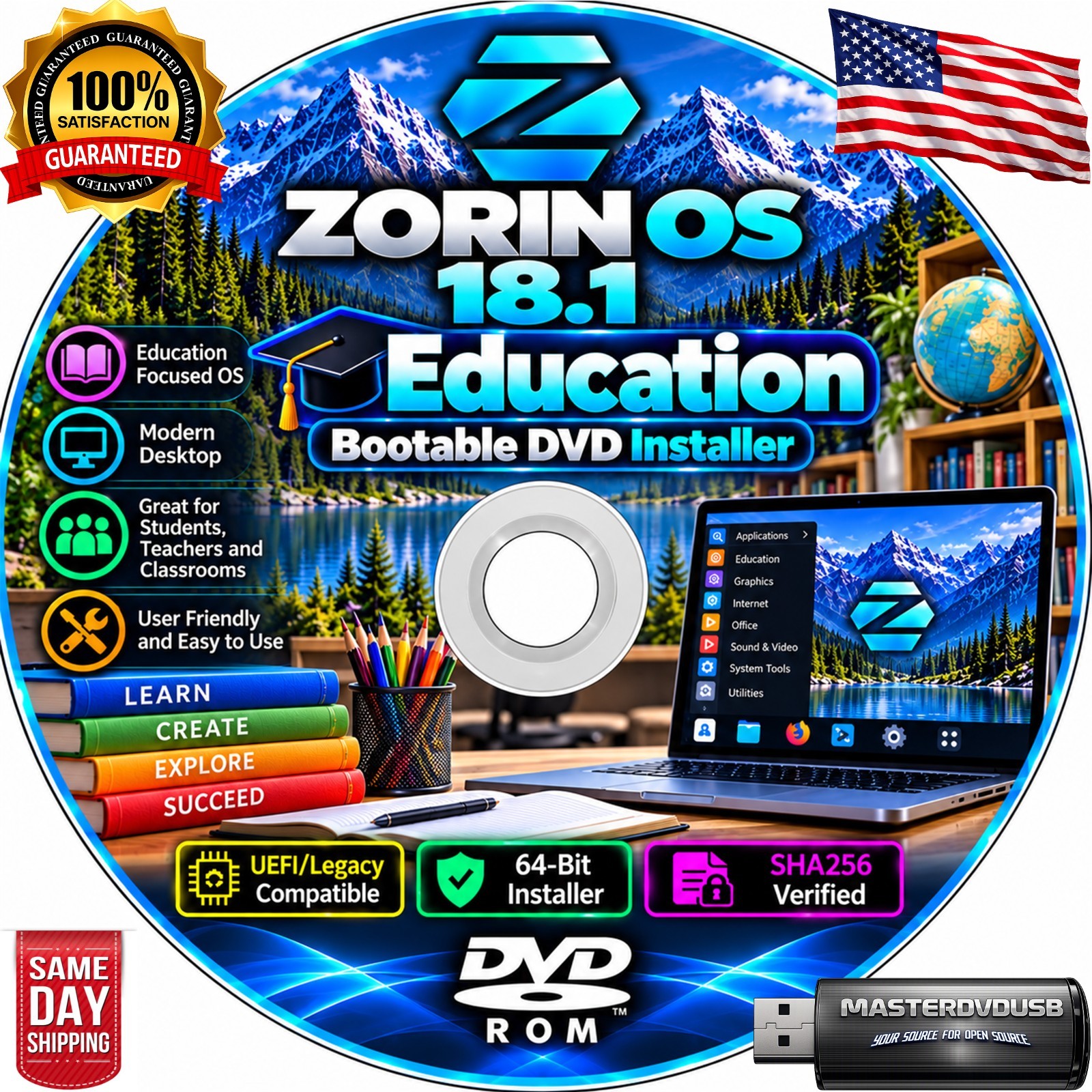 Zorin OS 18.1 Education Bootable DVD Installer | UEFI/Legacy | 64-Bit | SHA256