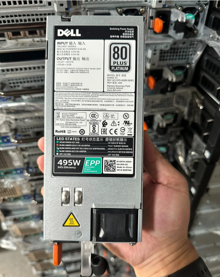 Used Dell R530 R730 R540 R840 T640 495W 80+ Platinum Psu GRTNK 0GRTNK D495E-S1