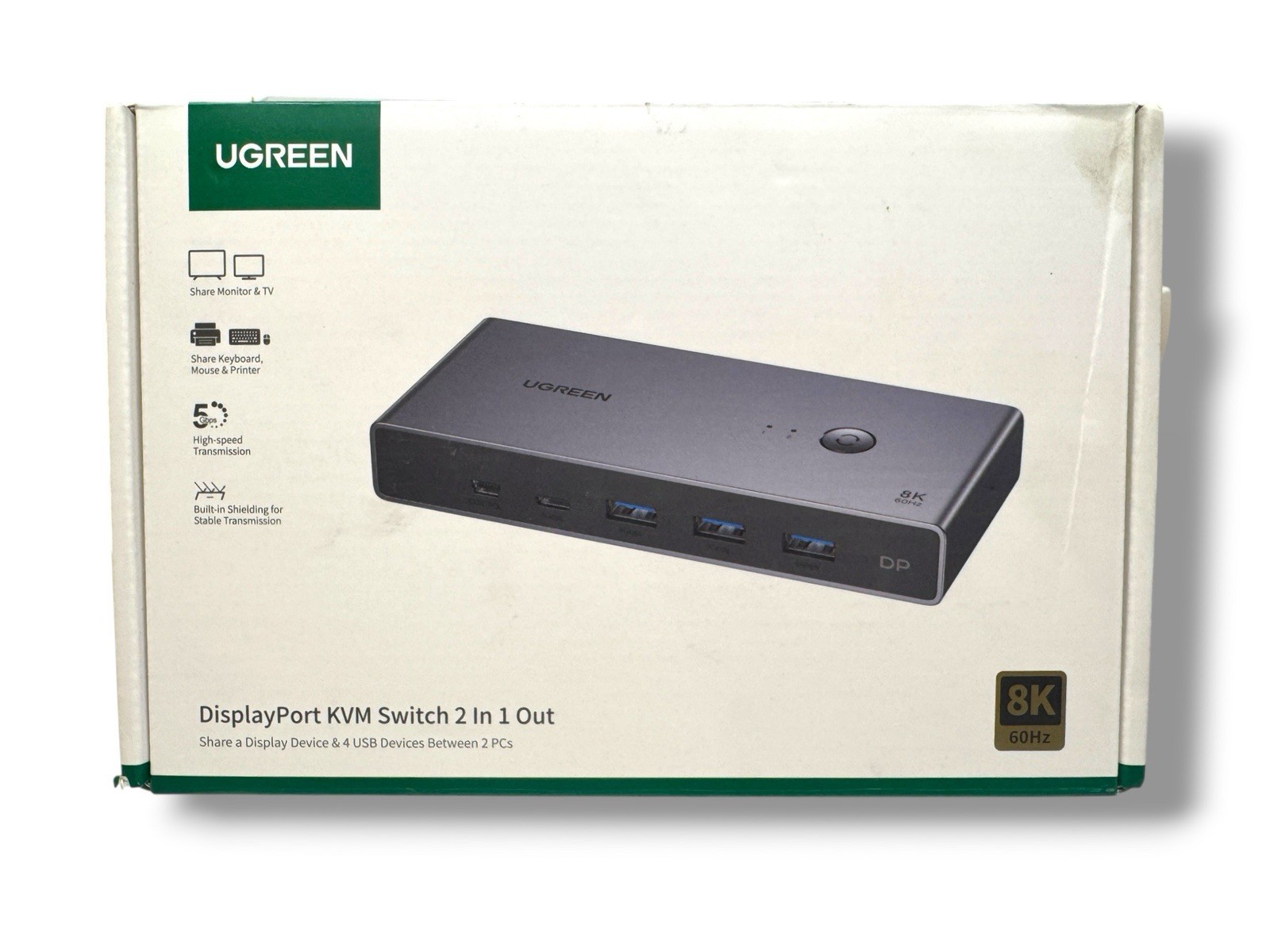 UGREEN 8K 60Hz DisplayPort KVM Switch 2 PCs 1 Monitor USB 3.0 CM695