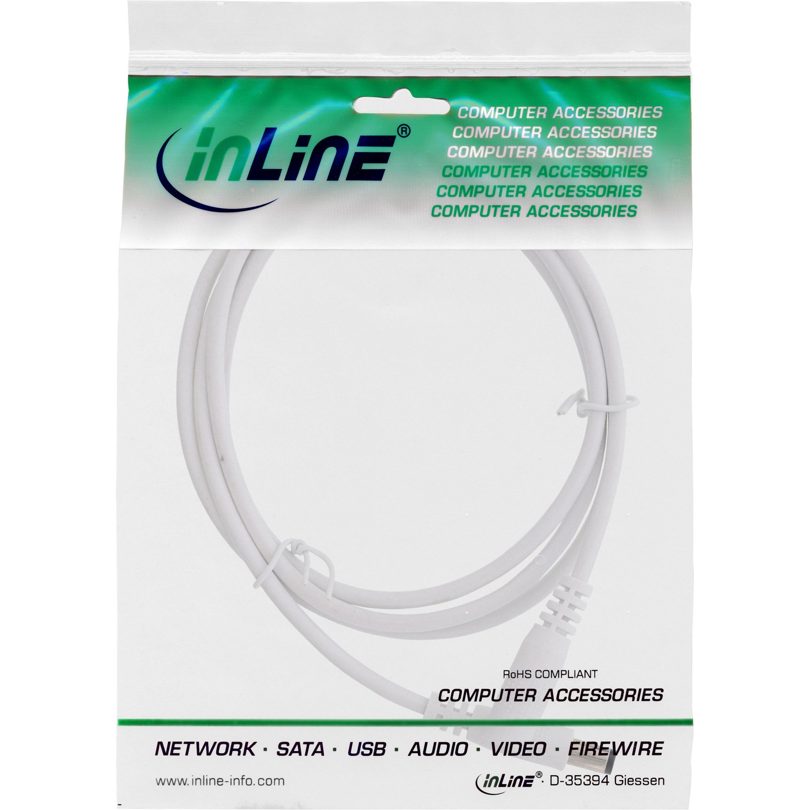 26803E InLine Extension Cable DC Male 5 5x2 1mm White 3m ~D~