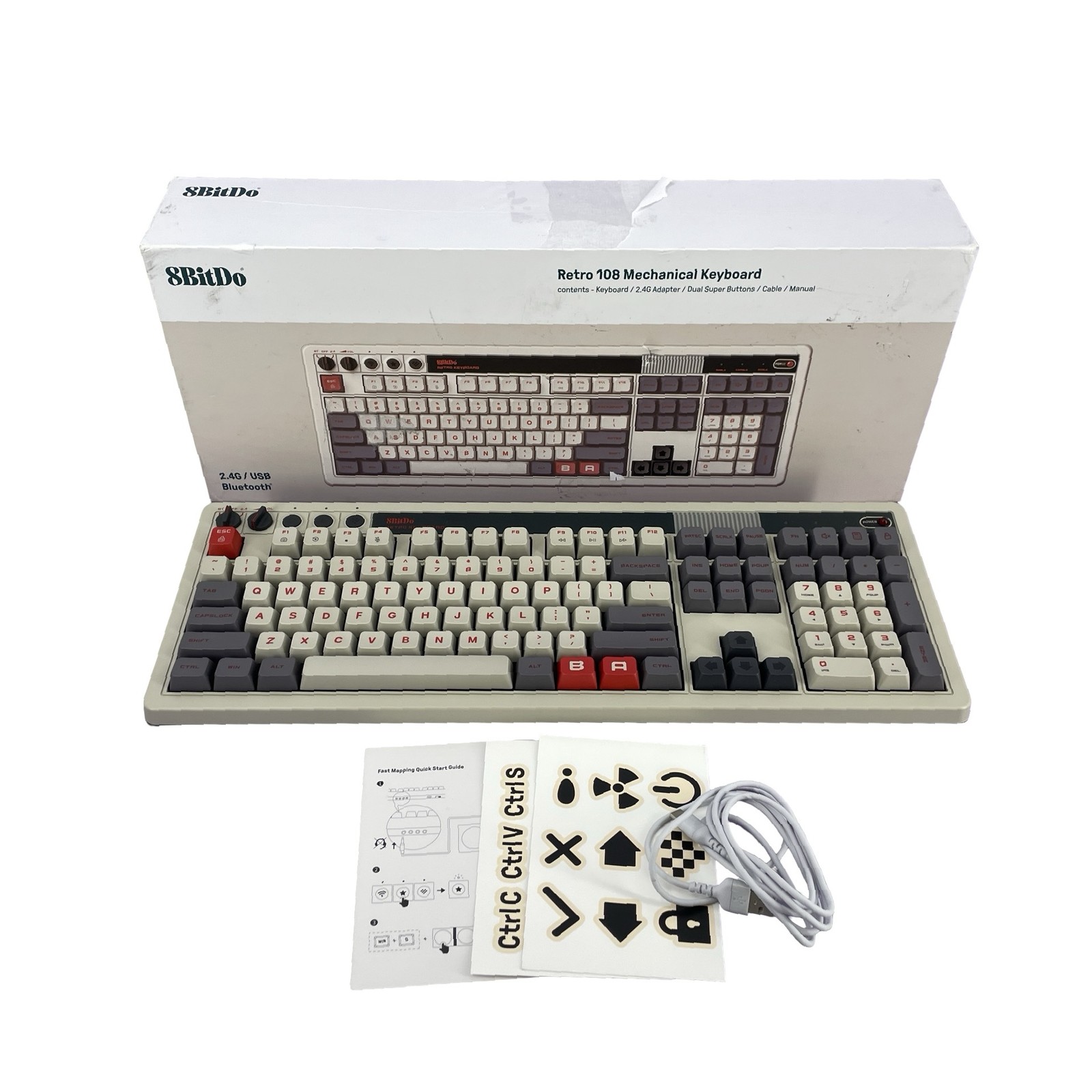 8Bitdo Retro 108 Mechanical Keyboard Bluetooth/2.4G/USB-C - NO DONGLE #MD6652
