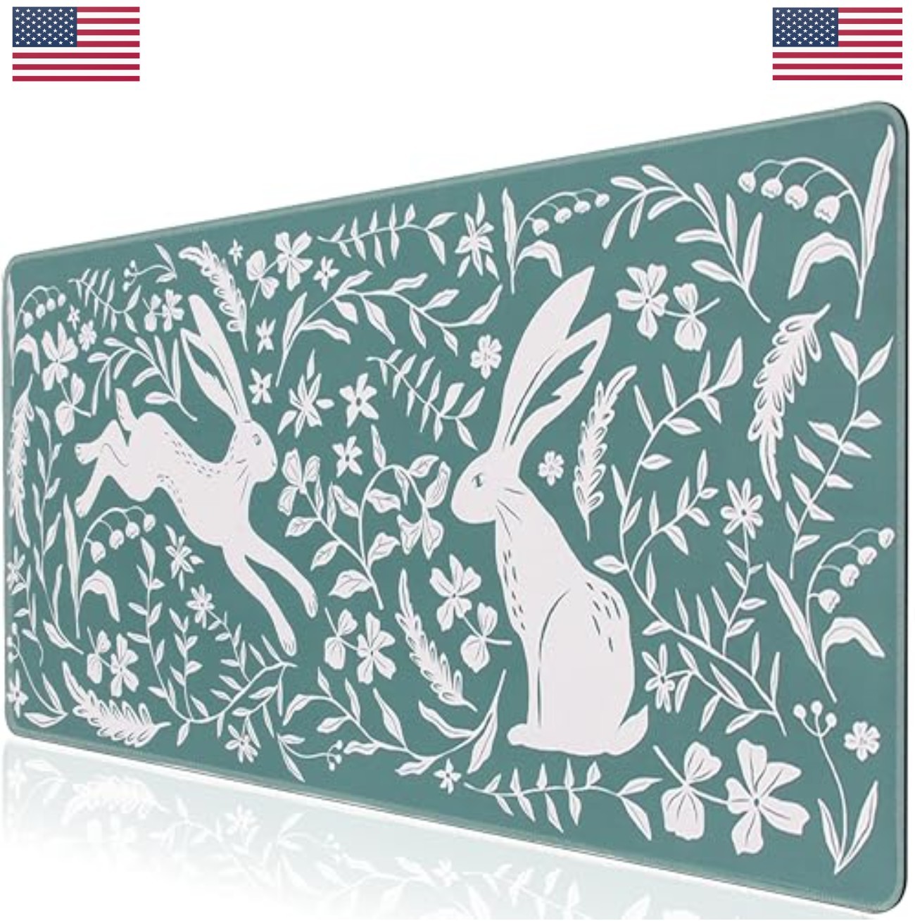 Desk Mat Green Floral Rabbit Boho Large Mouse Pad Keyboard and Mouse XXL