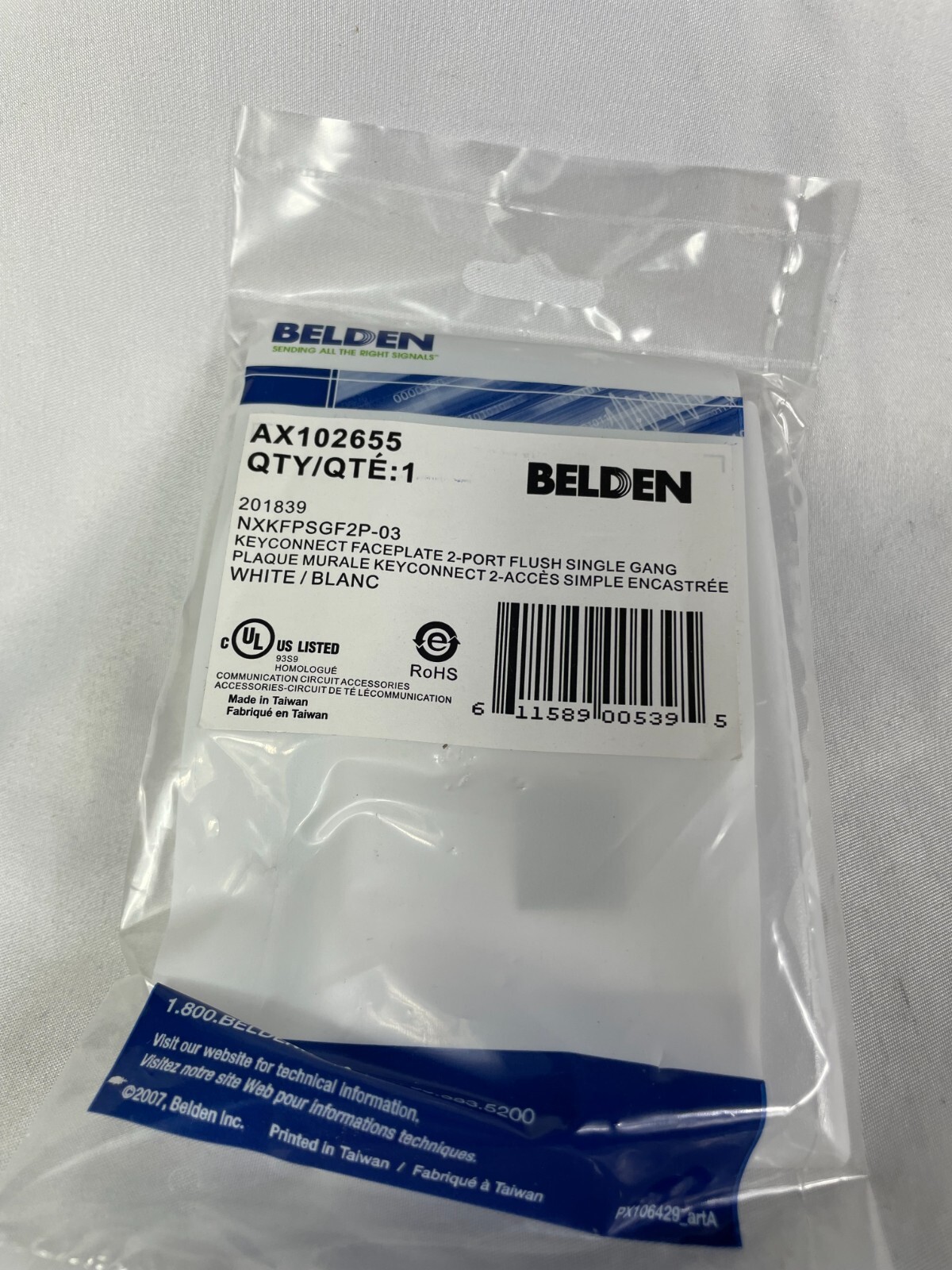 Belden AX102655 KeyConnect Faceplates 2-Port Flush Single-Gang White