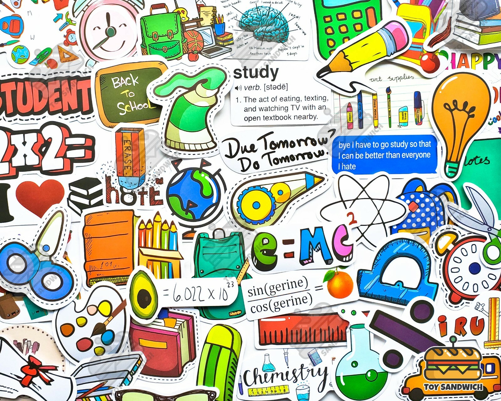 50 pcs "School Stationery" Sticker Pack Chemistry Science Math Study Fun Decals