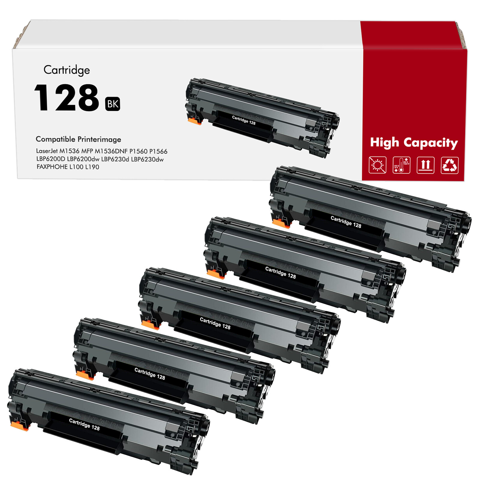 5 Pack Toner Cartridge for Canon 128 ImageClass MF4550 MF4570dn Faxphone L100