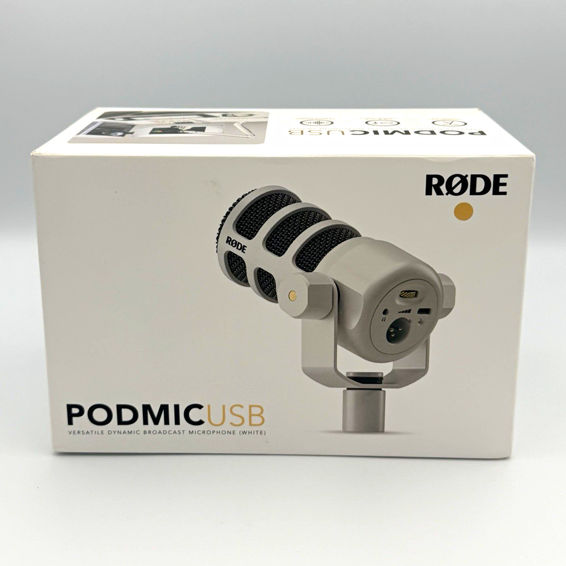 RODE PodMic USB White Dynamic Cardioid Microphone, USB/XLR, Pop Filter