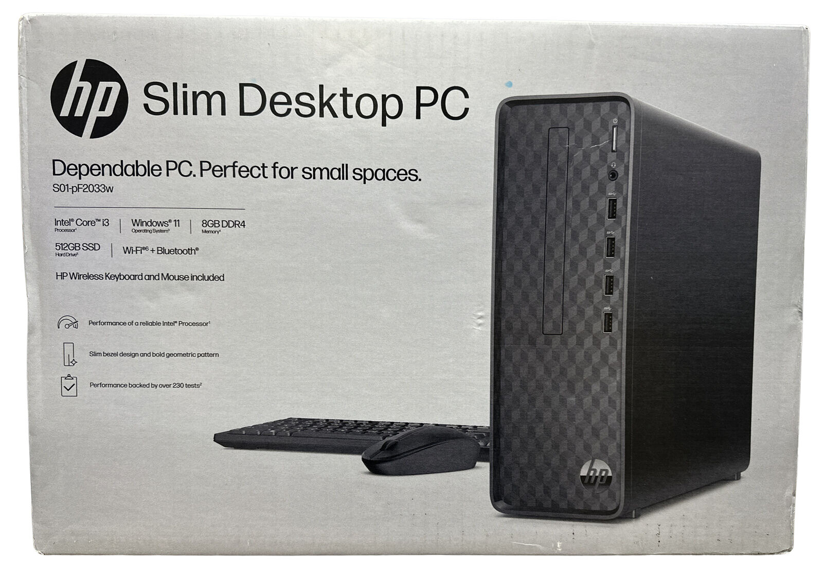 HP Slim S01-PF2033W (512GB SSD Intel Core i3-12100 3.7GHz 8GB RAM) Tower Desktop