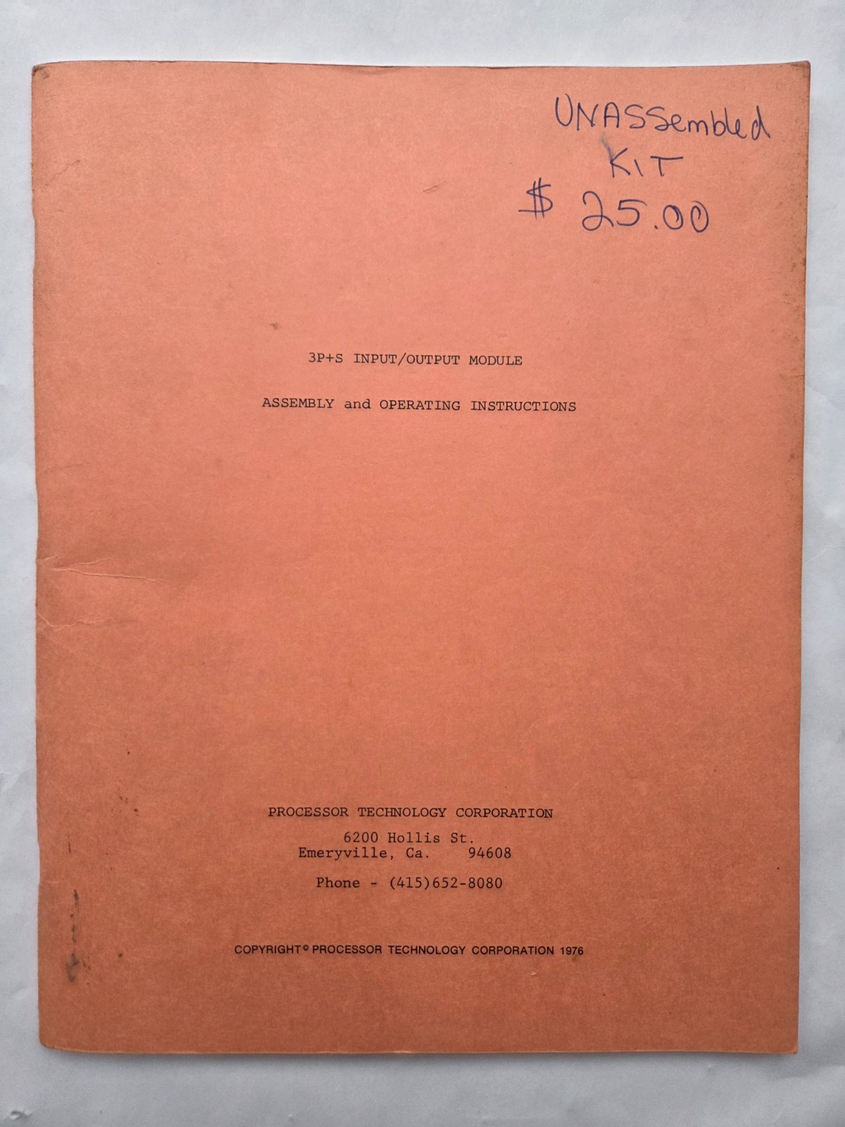 Original Manual for a Processor Technology 3P+S Input/Output Module (S-100)