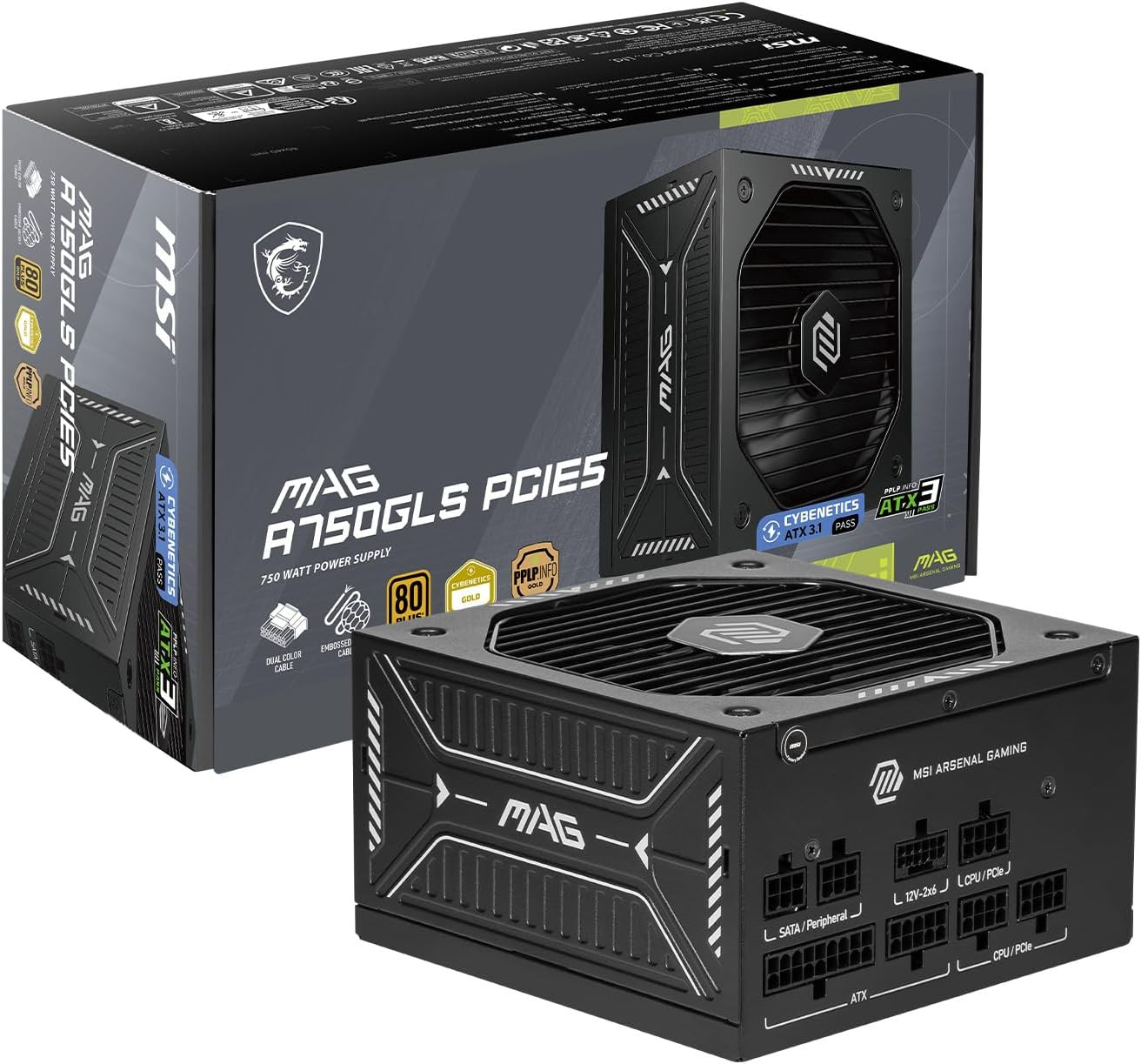 MSI MAG A750GLS PCIE5, Fully Modular Compact Gaming 750W Power Supply, 80+ Gold,