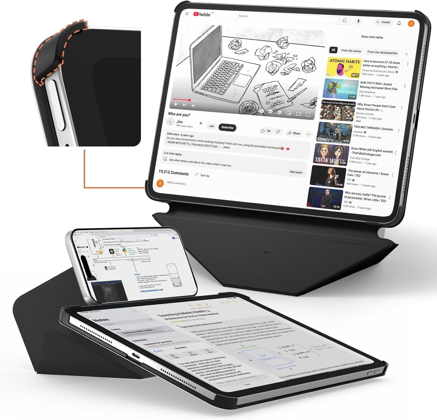 MOFT Dynamic Folio iPad Pro 12.9 3rd-6th Gen Jet Black Magnetic Stand