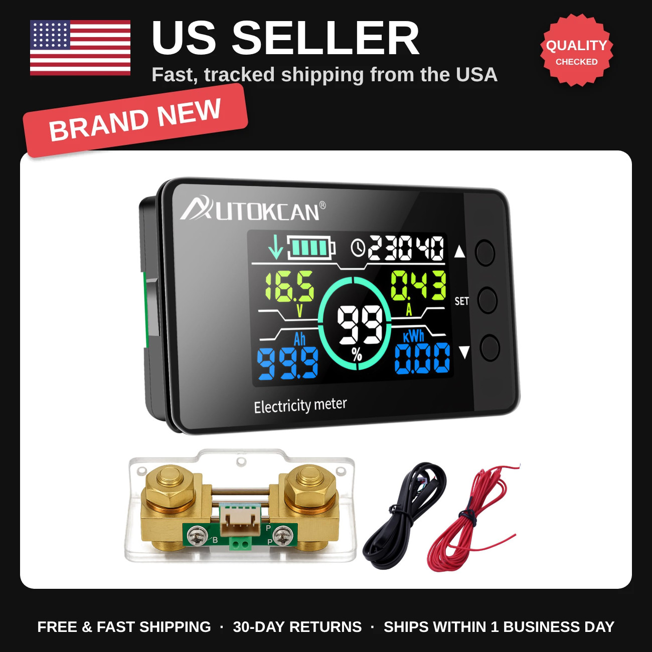 500A Battery Monitor with Shunt, DC 8-100V LCD Multimeter for RV, Auto, Motorcyc