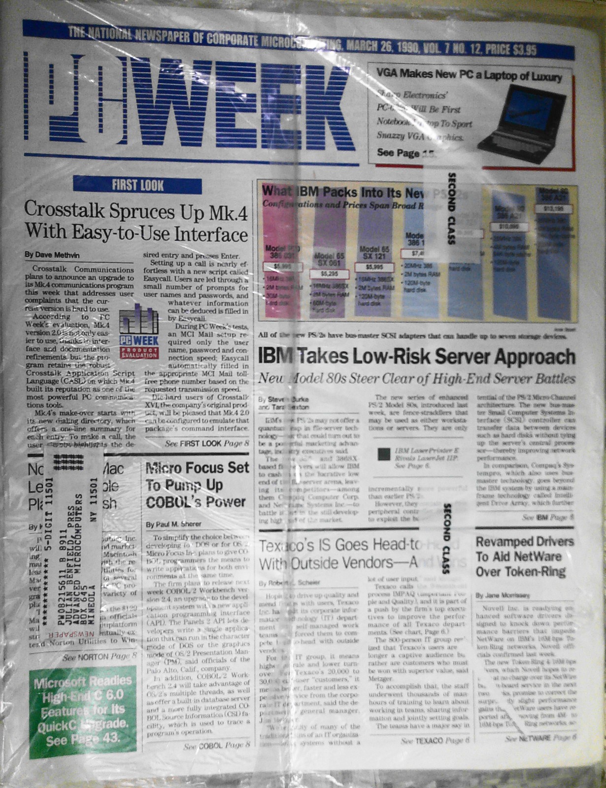 PC Week, March, 26, 1990. New, sealed. IBM low-risk server approach, etc