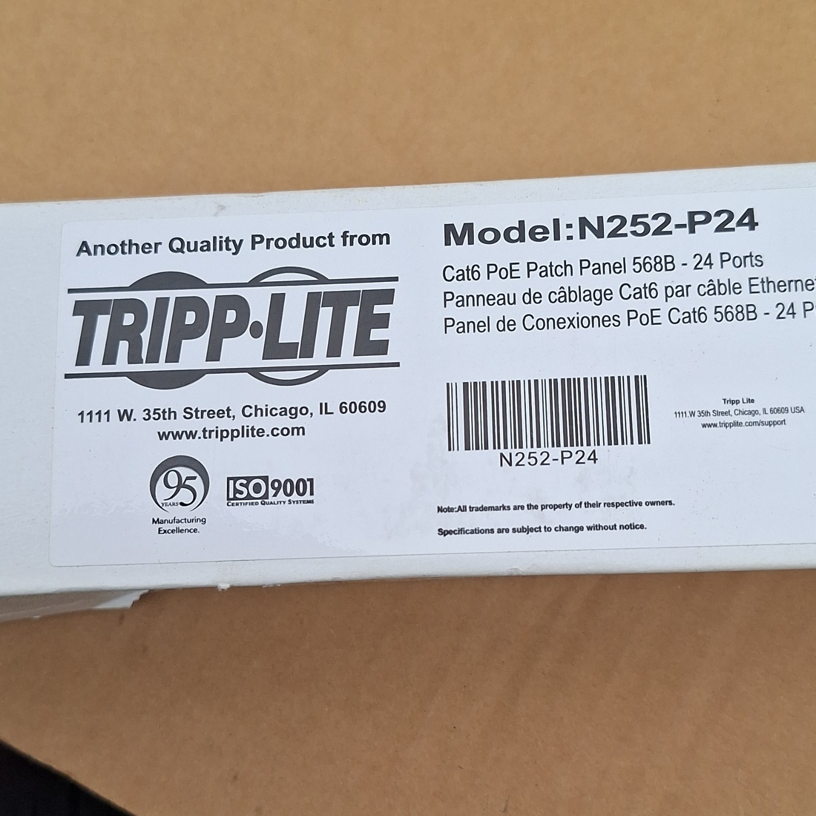 Tripp Lite 24 Port 1U Cat6 110 Patch Panel 568B RJ45 EthernetN252-P24