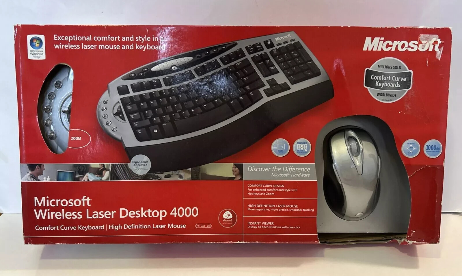 Microsoft Advanced Ergonomic Laser Desktop 4000 Keyboard & Mouse New **