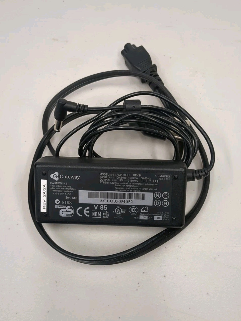Title: Genuine Gateway AC Power Adapter Charger 19V 3.16A 60W ADP-60DH (REV.B)