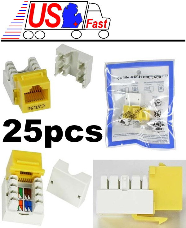 Lot25pcs/pack Cat5e RJ45 Keystone Network 10/100/1000 Jack/Port 110Punch {YELLOW