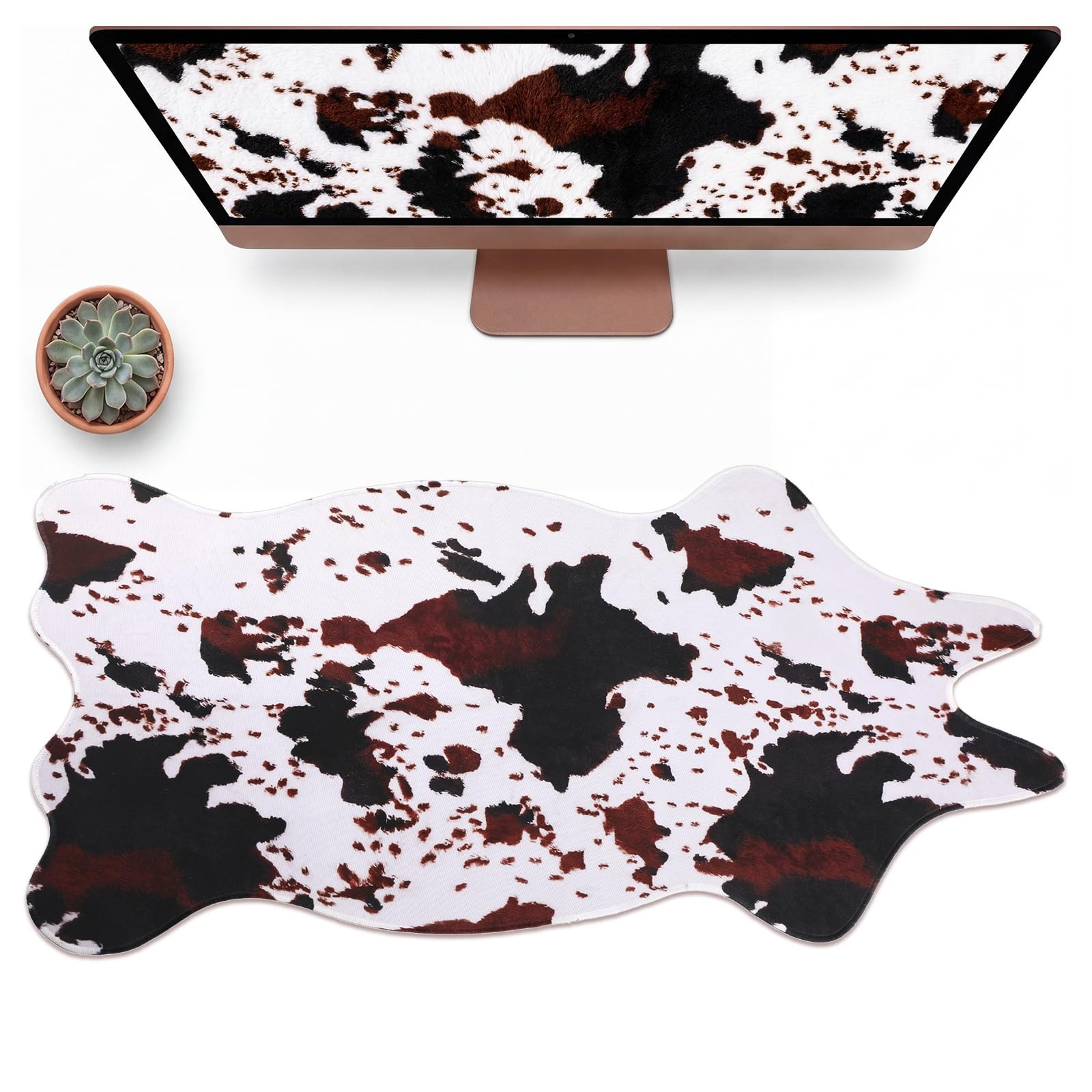 Large Cow Print Desk Mat Cowhide Leather Gaming Mouse Pad 31.5x15.8 Inch