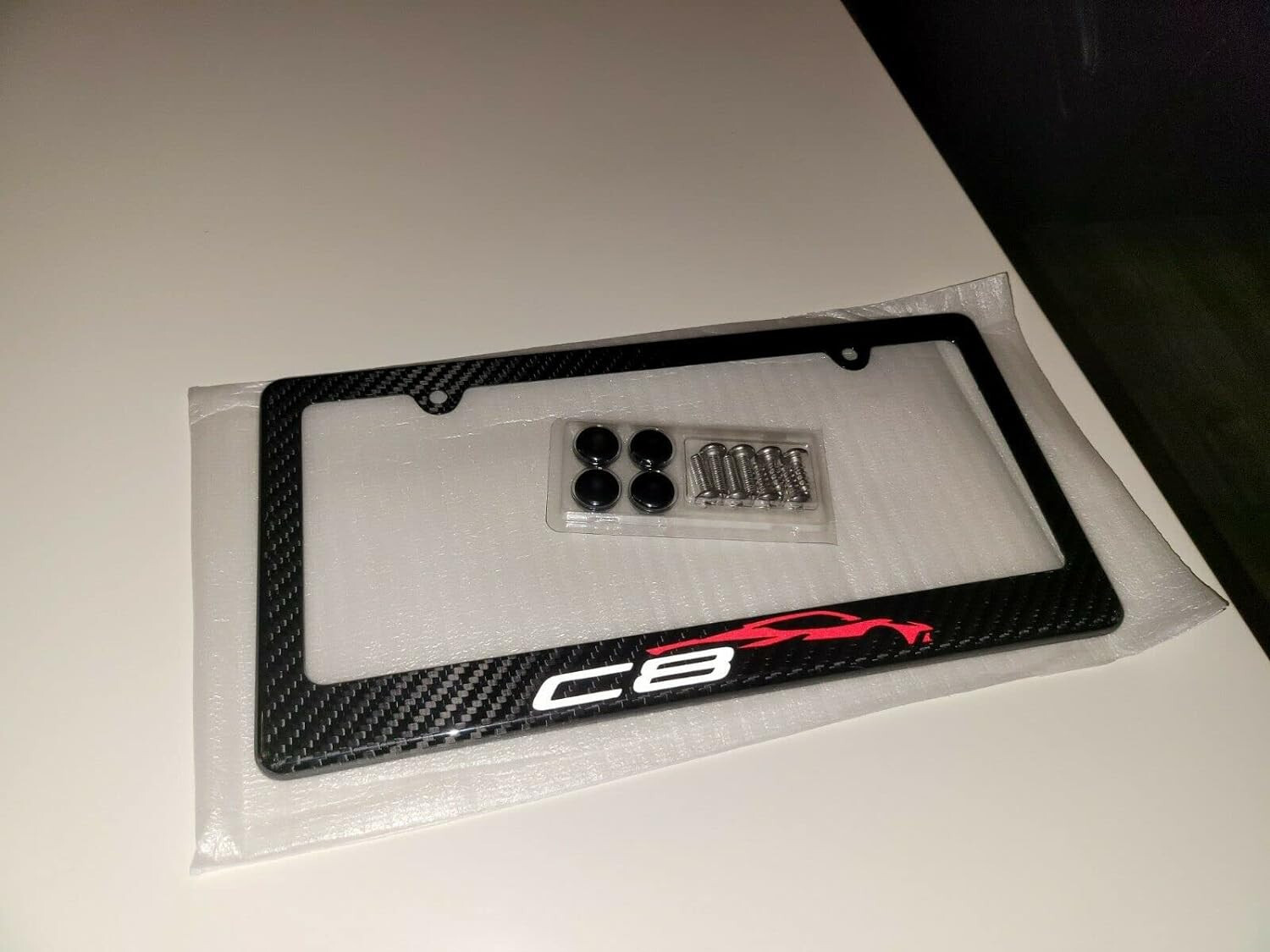 C8 Corvette Silhouette License Plate Frame 100% Carbon Fiber w/ Screws & Caps