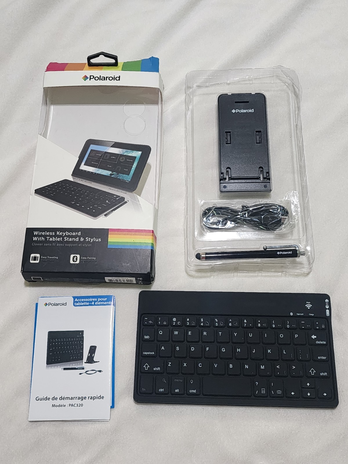 Polaroid Wireless Keyboard w/ Tablet Stand & Stylus Silicone Bluetooth PAC320-16