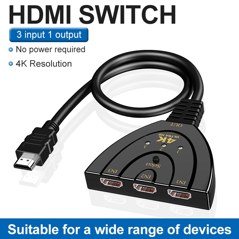 3 Port HDMI Switch Splitter 8MP Switcher Hub Adapter Cable For HDTV PS4 Xbox