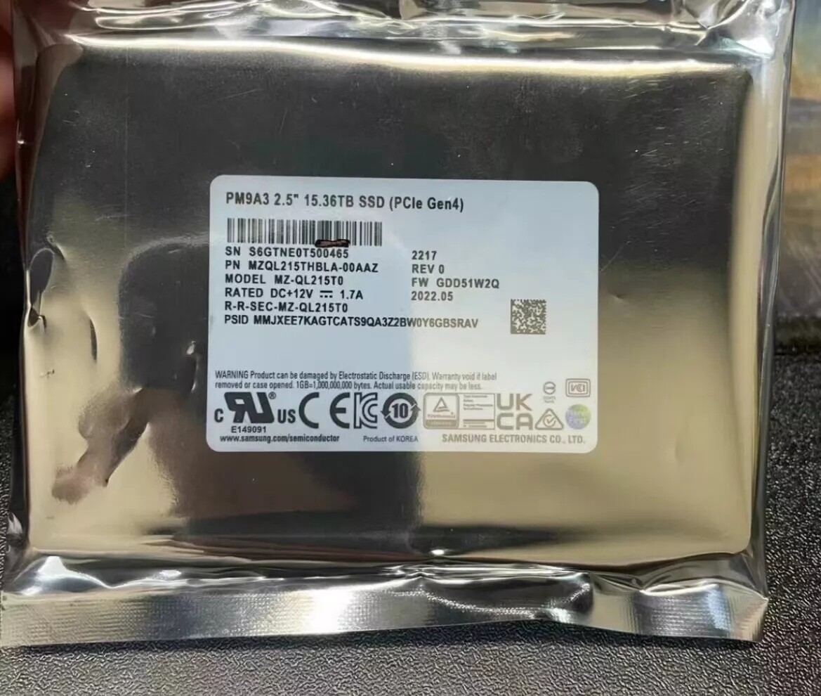 Samsung PM9A3 15.36TB SSD 2.5 PCIE 4.0 NVME U.2 MZ-QL215T0 MZQL215THBLA-00AAZ
