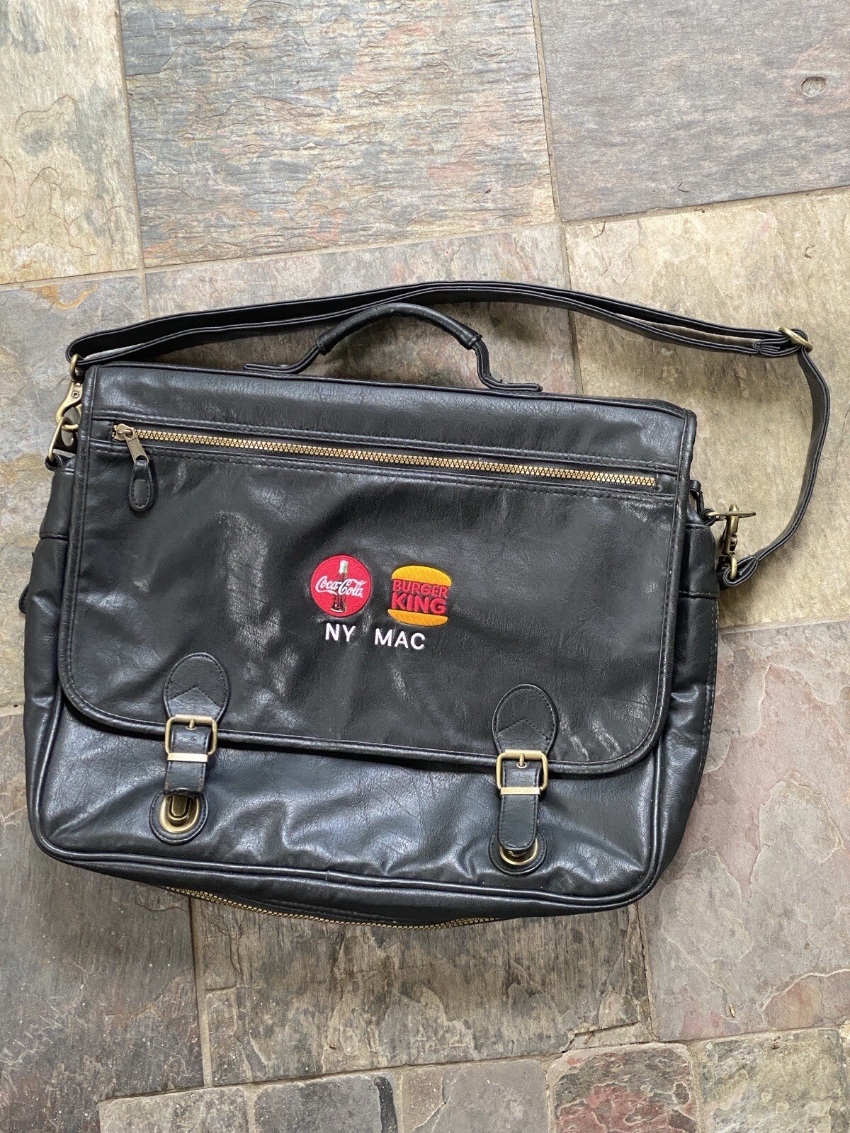 Messenger Bag RARE Black Leather Coca-Cola Burger King New York Macintosh