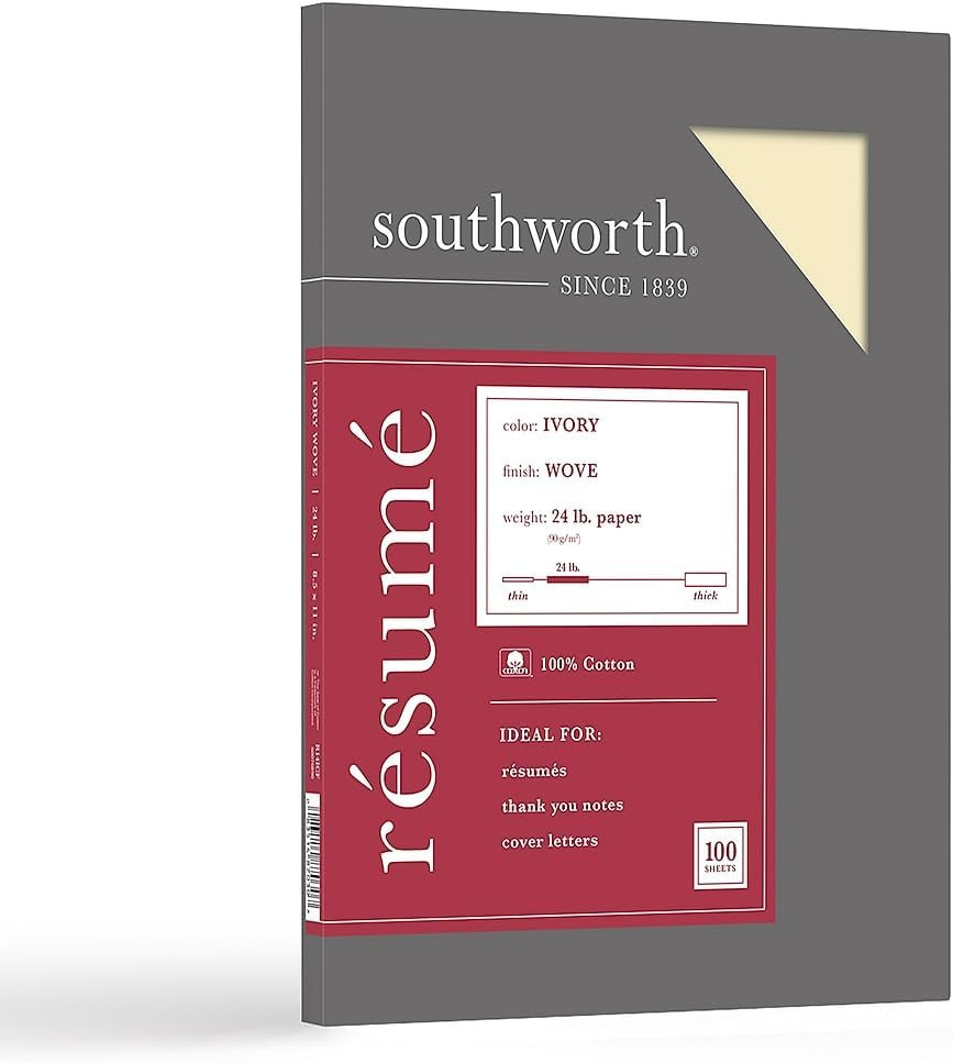® 100% Cotton Résumé Paper, 8 1/2" X 11", 24 Lb, 100% Recycled, Ivory, Pack of 1