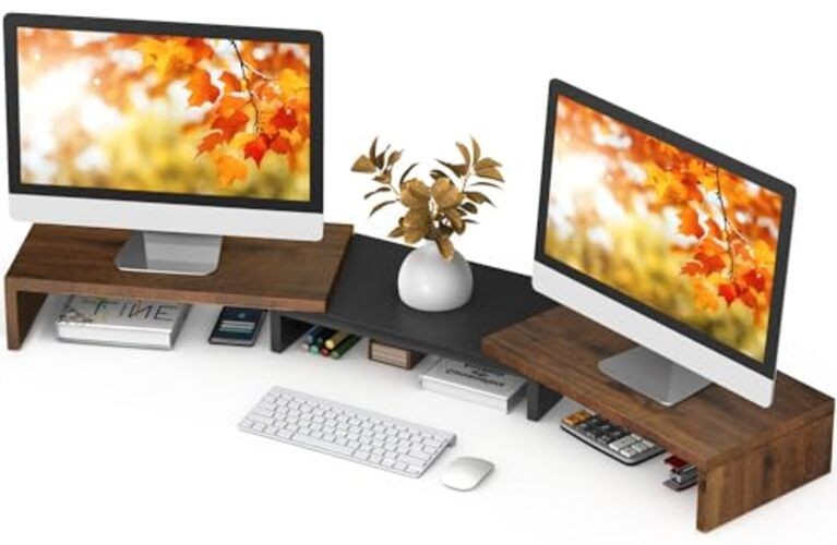 TAVR Dual Monitor Stand Riser, Computer Monitor Stands for 2 Rustic Brown