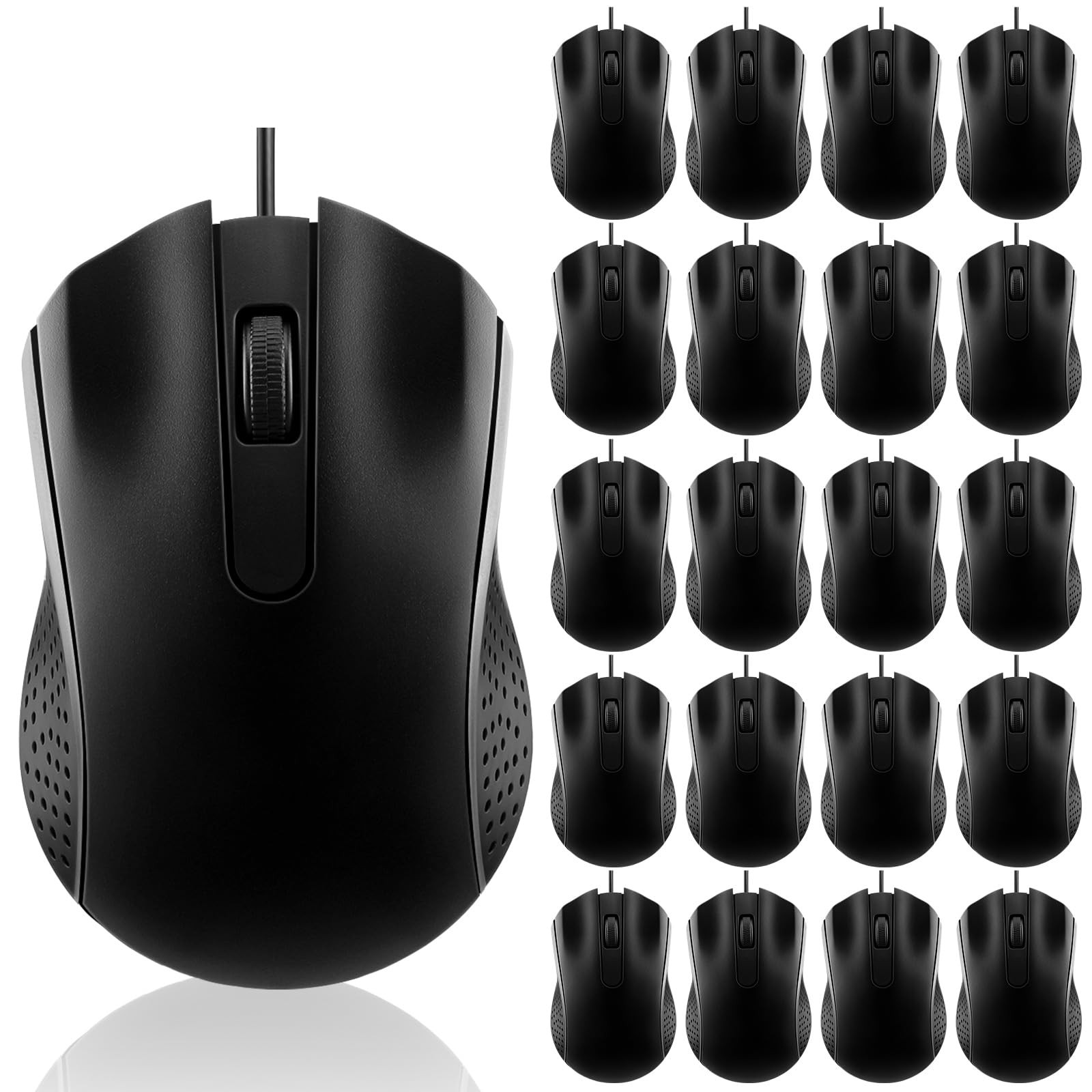 20 Pack Black Wired USB Computer Mouse Bulk 3Button Corded Mice Office