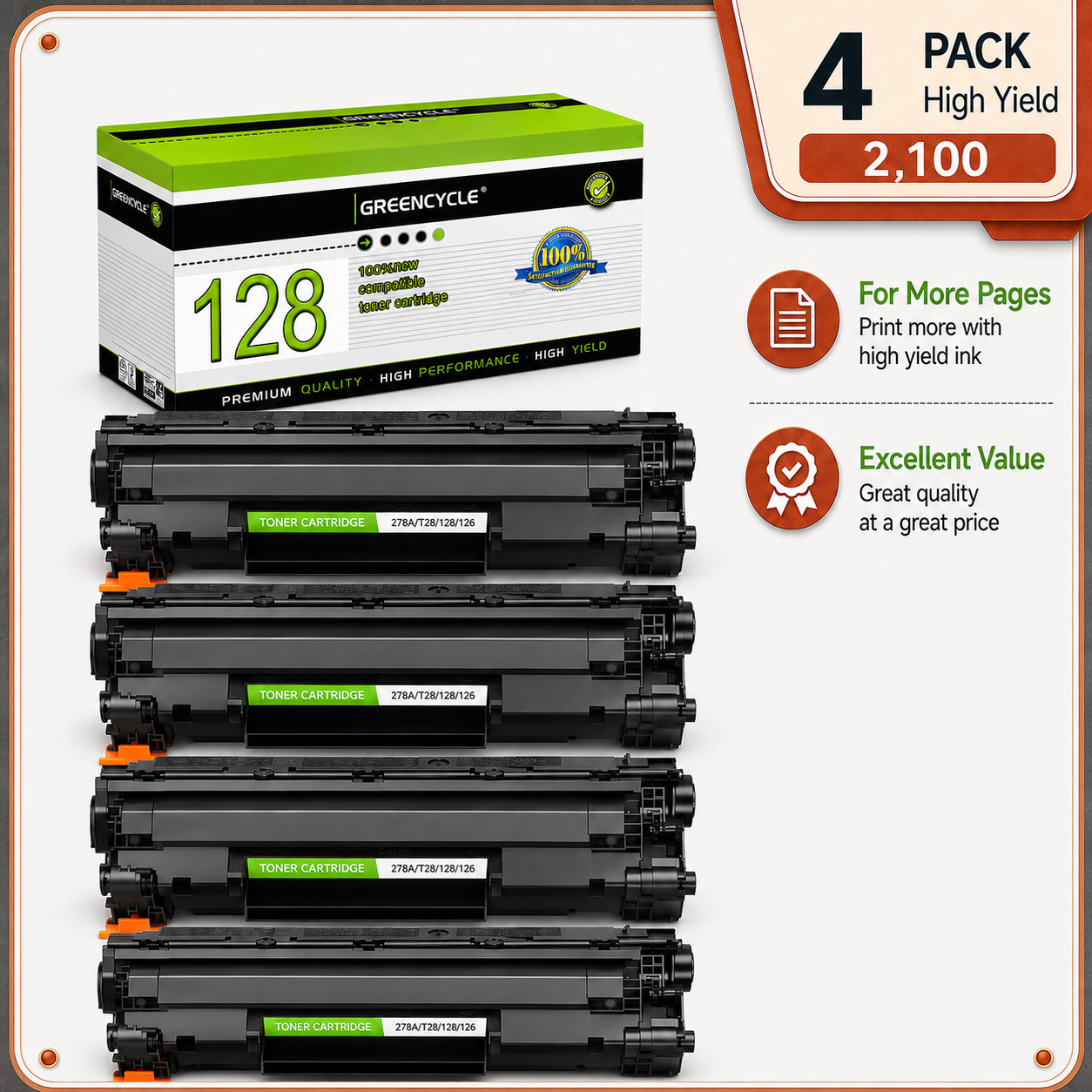Greencycle Compatible Toner Cartridge Replacement for Canon 128 CRG128 4 Pack