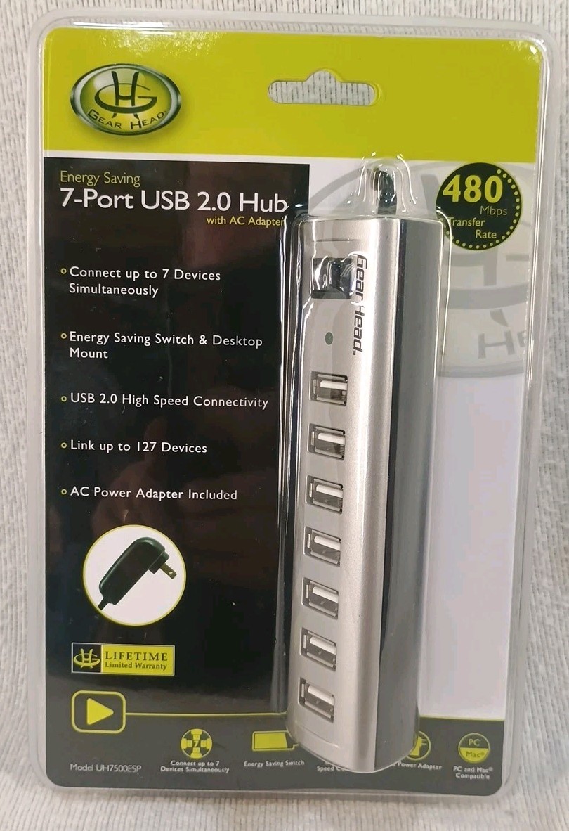 Gear Head 7-Port USB 2.0 Hub Model UH7500ESP Brand New In The Package 