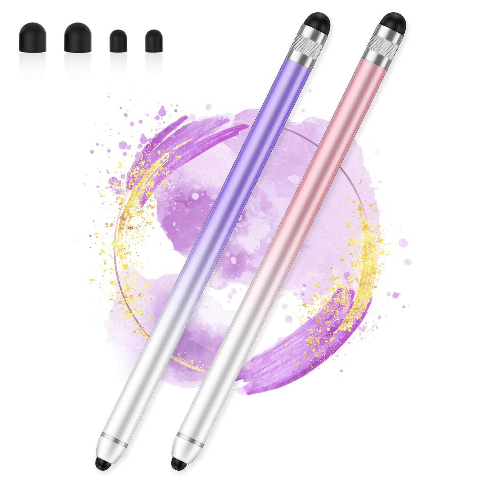 Stylus Pen for Touchscreen, Dual-end High Sensitivity 2 Pack: Pink, Purple