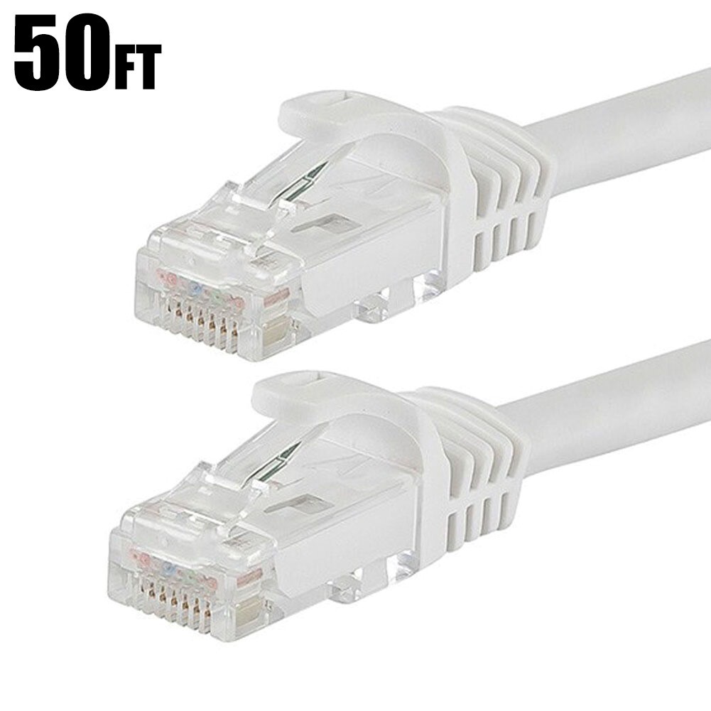 50FT CAT6 RJ45 Ethernet LAN Network Patch Cable UTP Stranded Copper 24AWG White