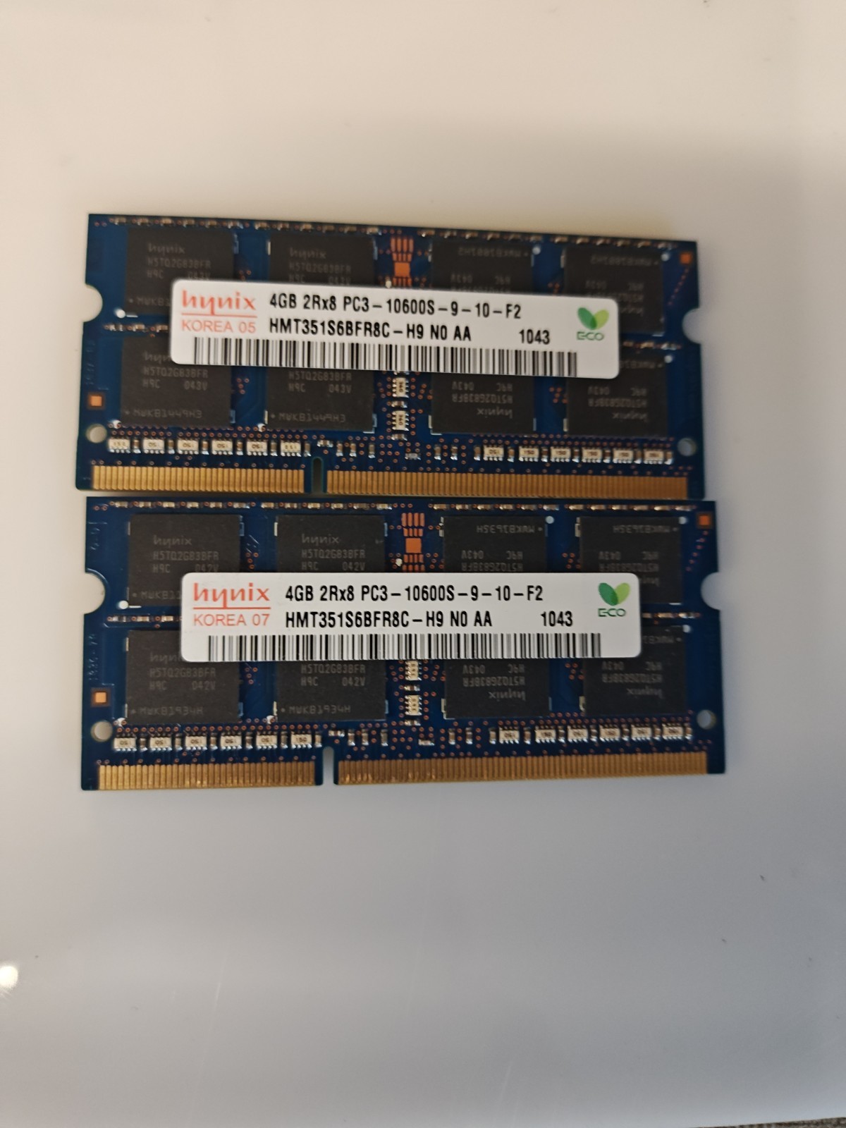 PAIR OF Hynix 4GB 2Rx8 PC3-10600S 9-10-F2 SODIMM RAM-FOR LAPTOP/DESKTOP-8GB