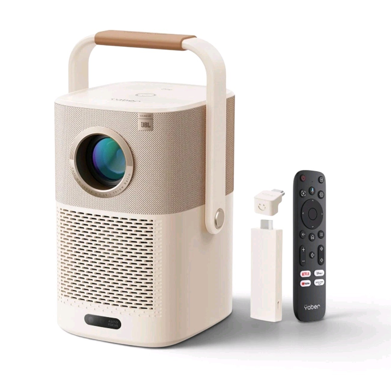 YABER T2 Portable LCD Projector 1080P 450 ANSI Lumens JBL Speakers Beige NEW