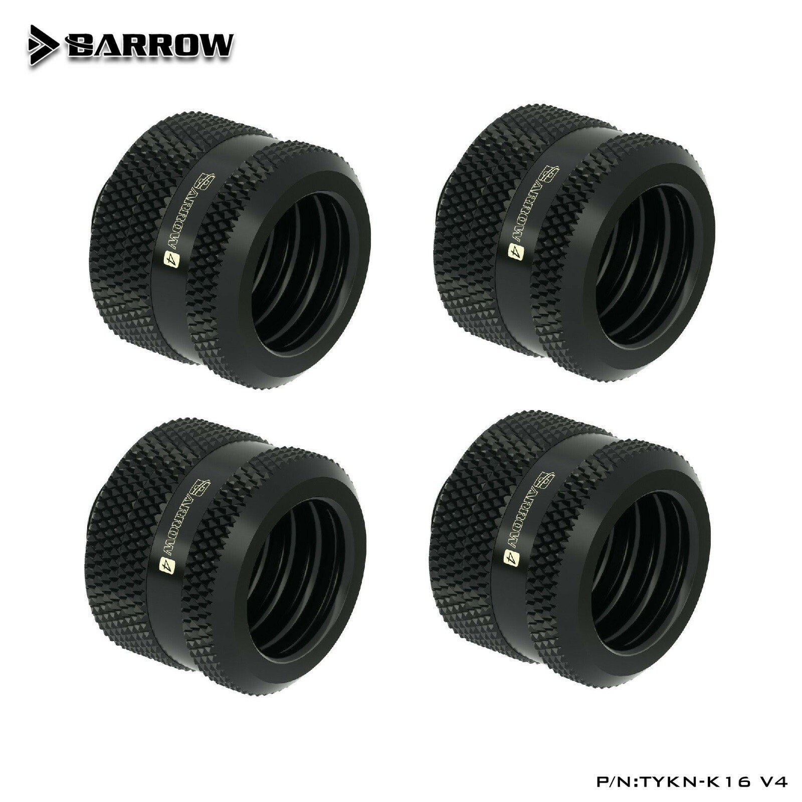 4 Pack Barrow G1/4" to 16mm Hard Tubing Compression Fitting TYKN-K16 V4 Black