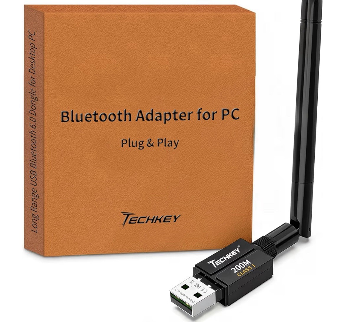 TECHKEY Bluetooth v6.0 USB-A Dongle Adapter Plug & Play for PC/Laptop 200M
