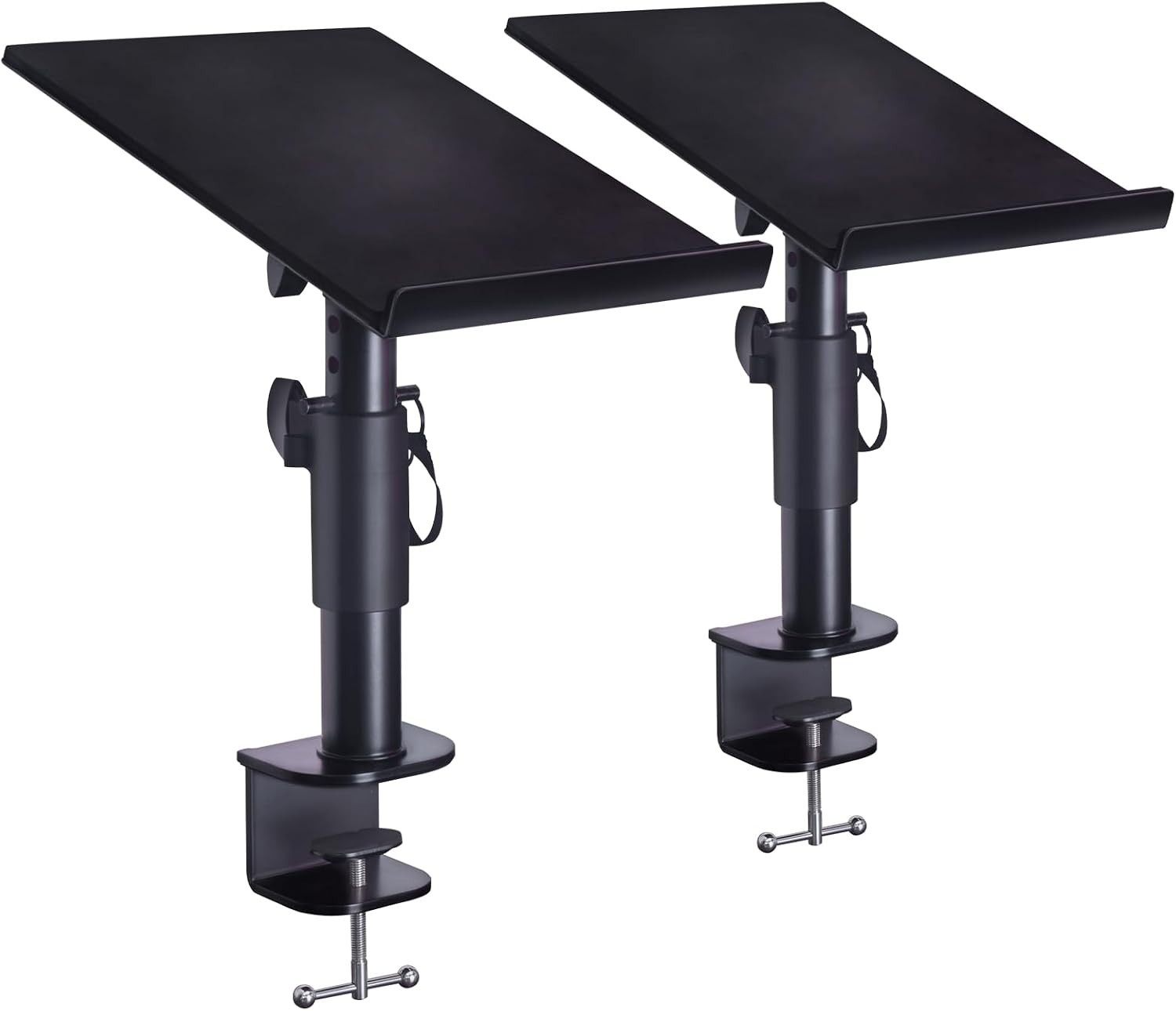 Compact Clamp-On Audio Monitor Stands - Adjustable Height, 65lb Capacity, 2 Pack