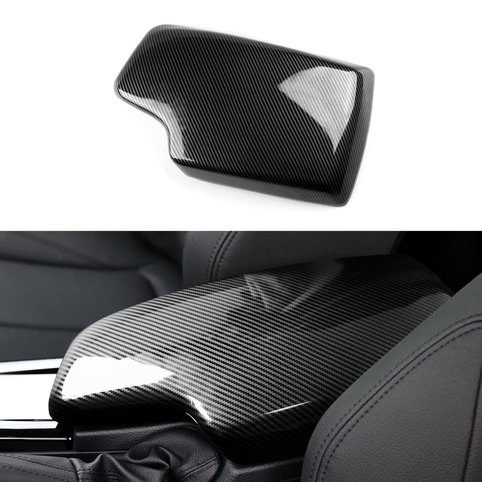 Car Armrest Cover Lid Storage Box Carbon Color ABS Trim fits for BMW 