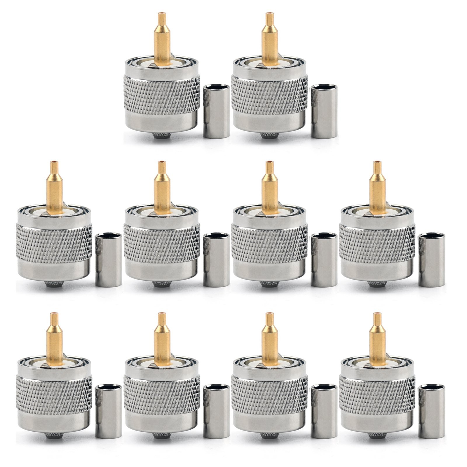 10Pcs Connector UHF Male PL259 Plug Crimp RG58 RG142 LMR195 Cable Straight