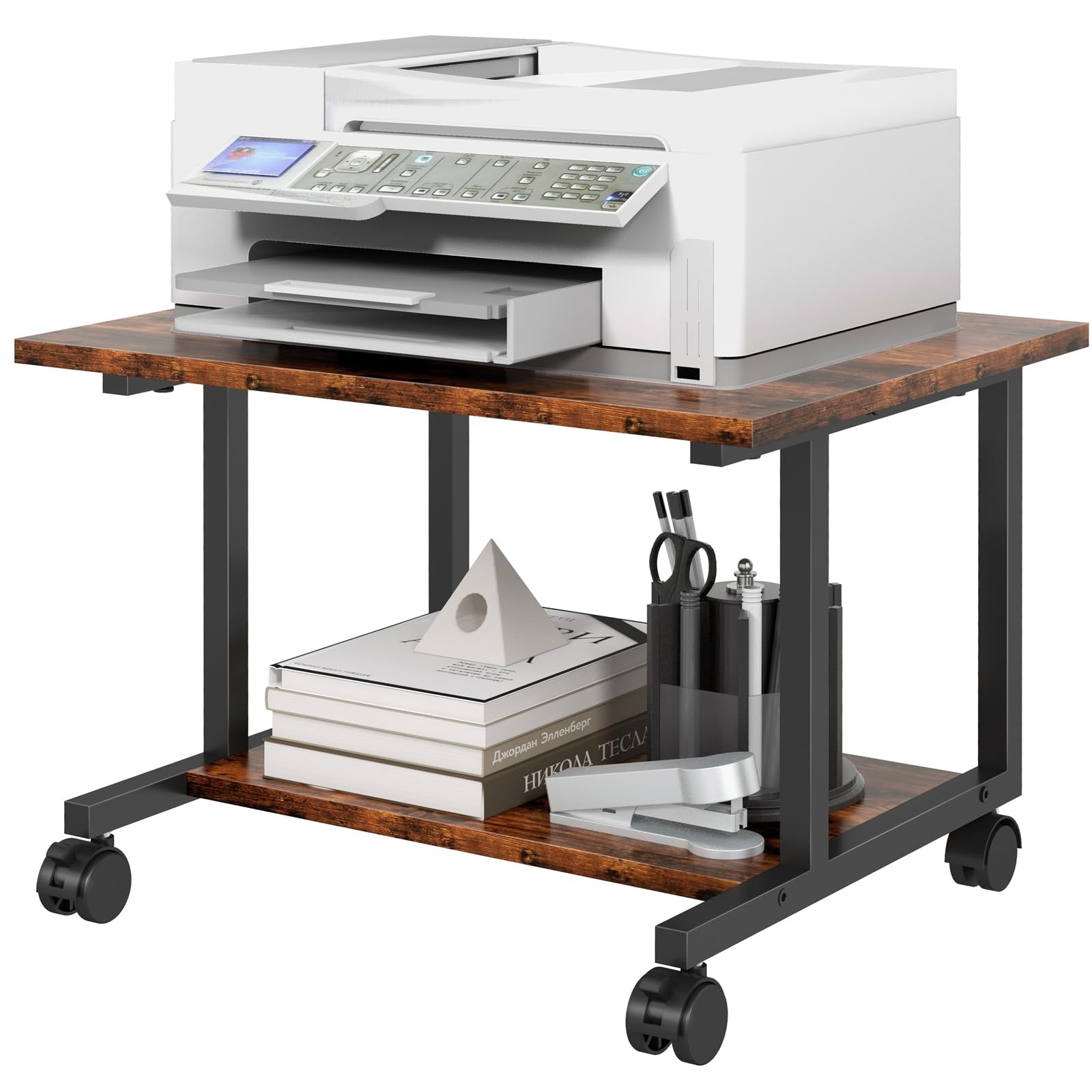 Under Desk Printer Stand with Storage Shelf, Printer Stand with Wheels