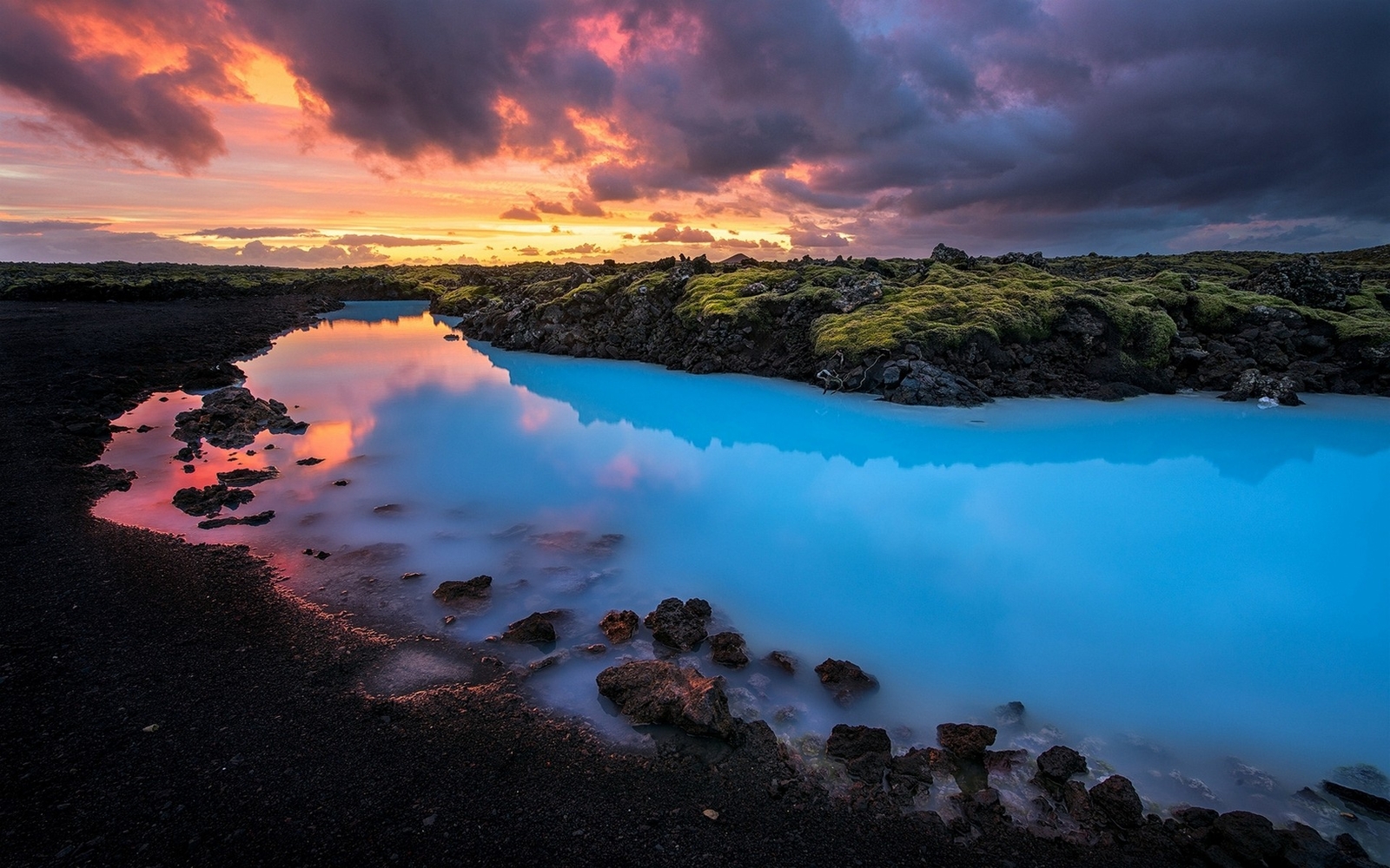 Landscape nature blue iceland sunset clouds yellow water Custom Gaming Mat Desk