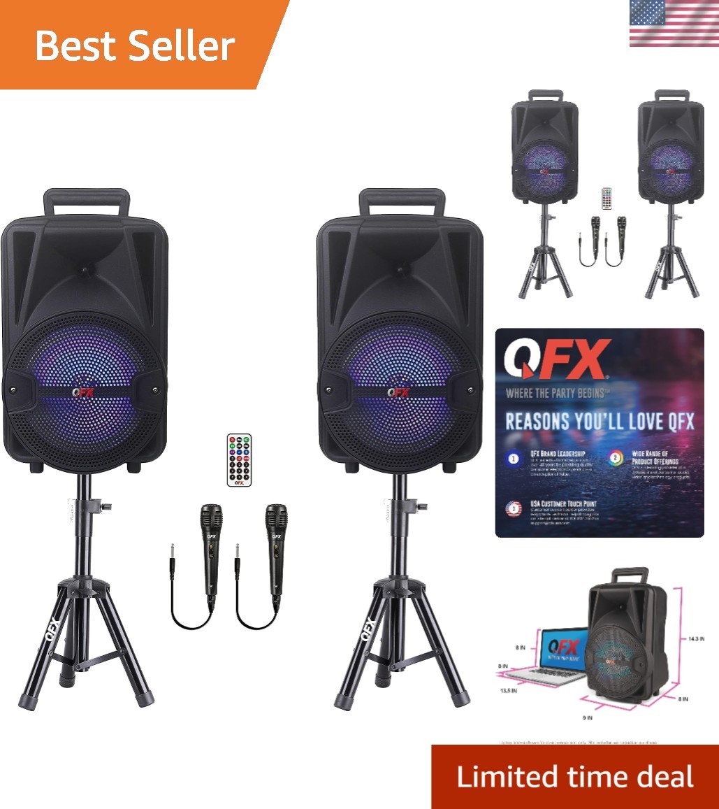 Portable 8-Inch TWS Bluetooth Stereo System with Microphones & Remote Control