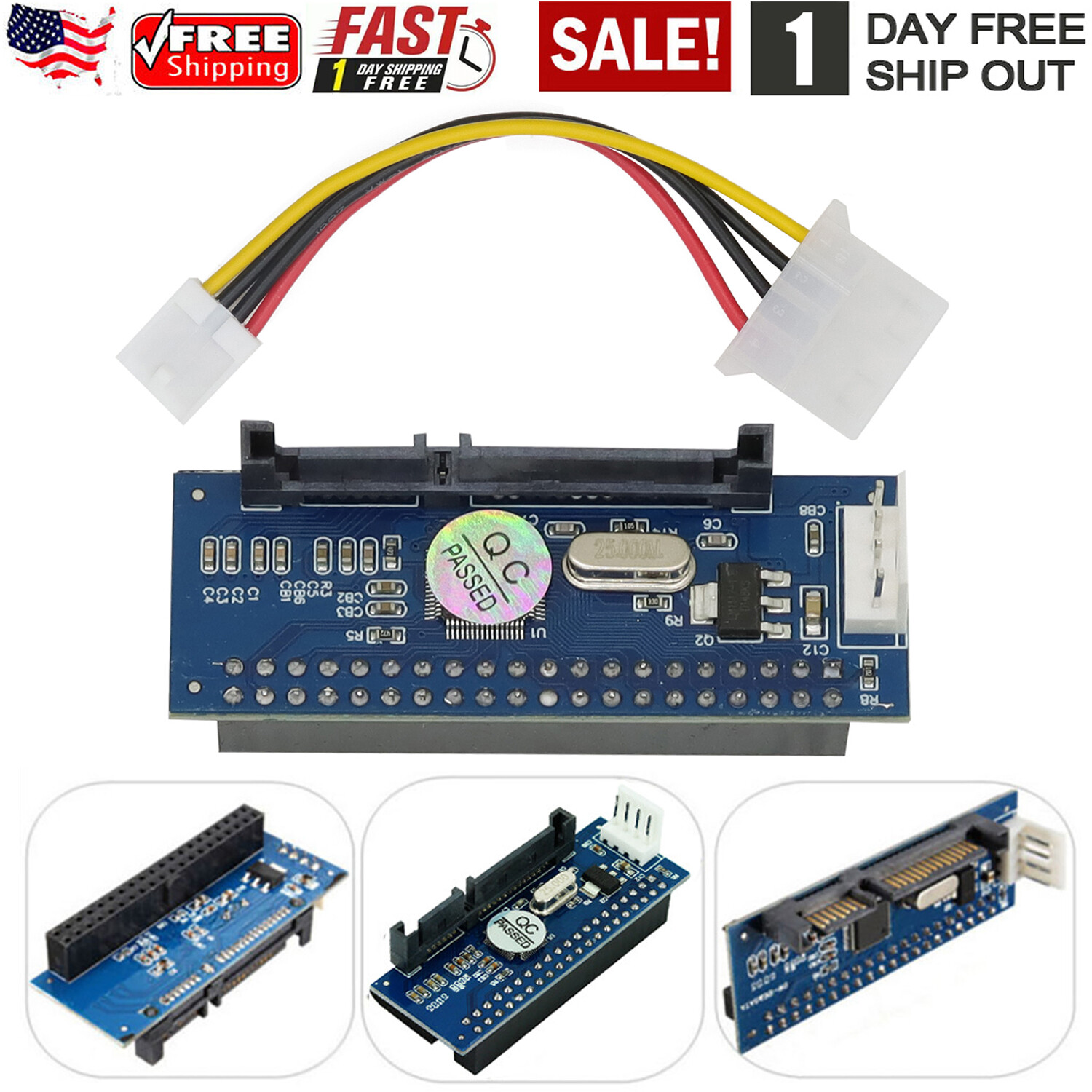 40 Pin Female SATA IDE to 22 Pin Male Adapter PATA 3.5" Card for T1 Converter US