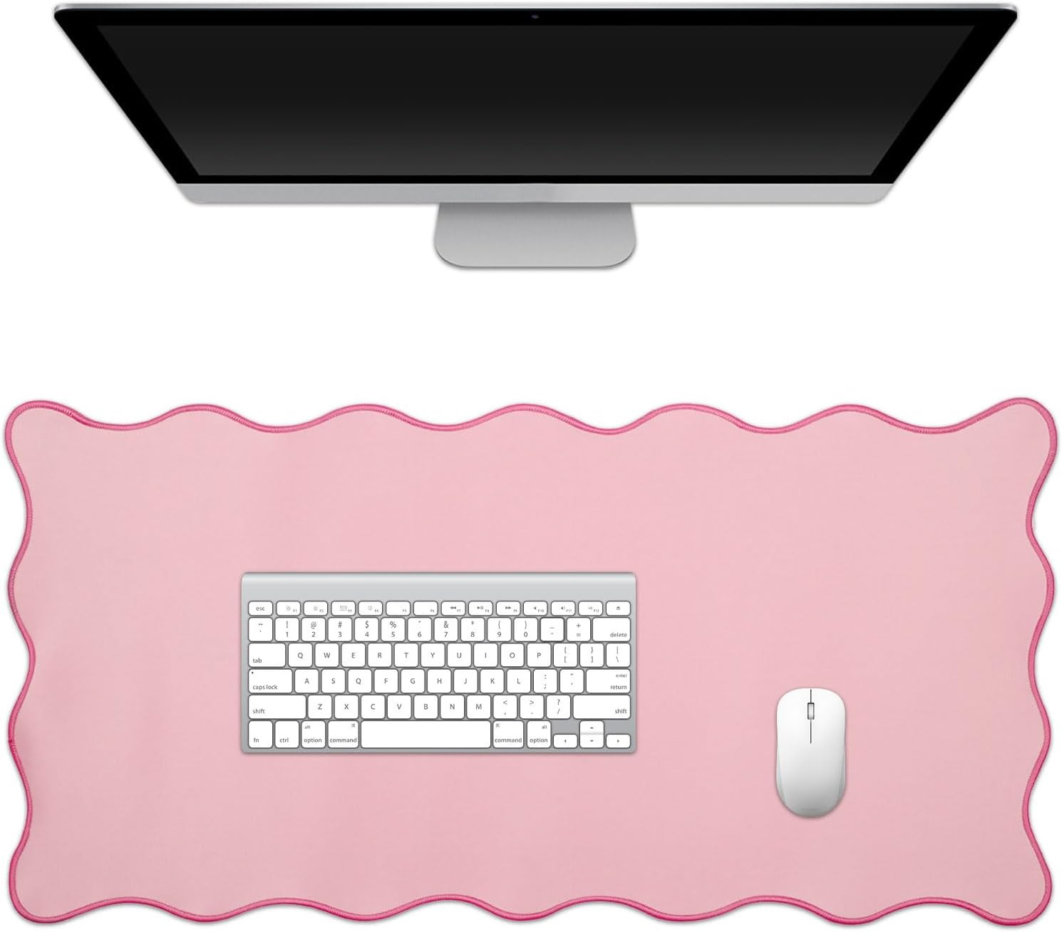 Scalloped Desk Mat, Large Waterproof Keyboard and Mouse Pad with Stitched Edge f