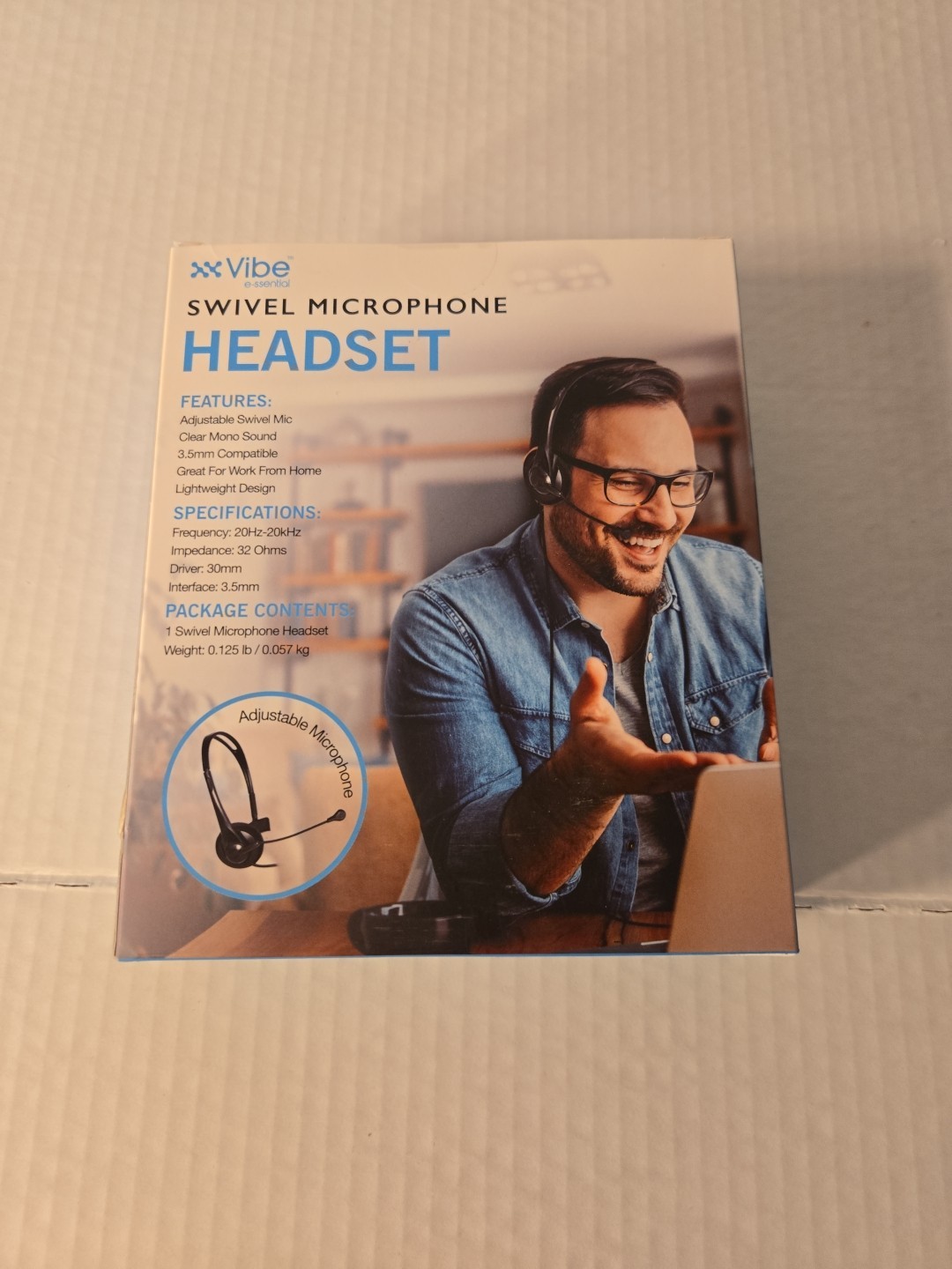 Vibe Headset 3.5 Compatible Clear Mono Sound Swivel Microphone Brand New In Box 