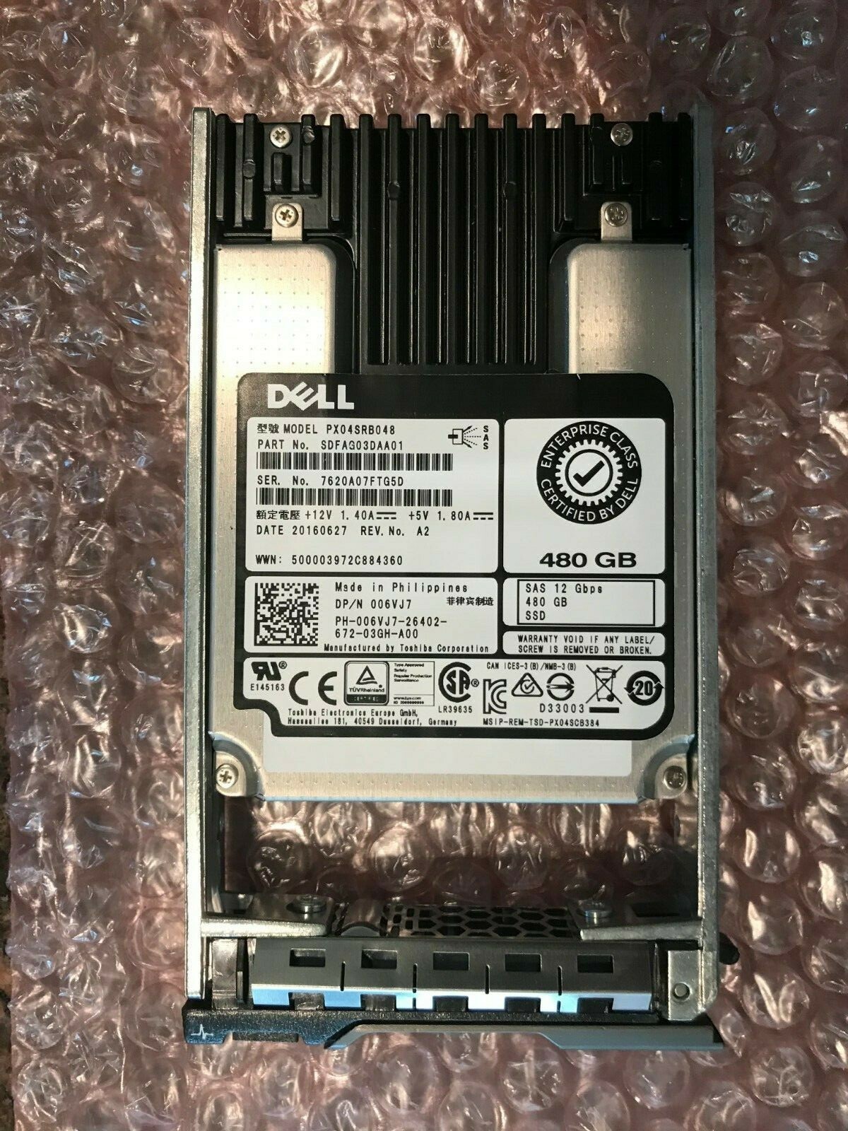 06VJ7 DELL 480GB eMLC SAS 2.5" 12Gb/s SSD PX04SRB048 SERIES R720 R920 GEN 13