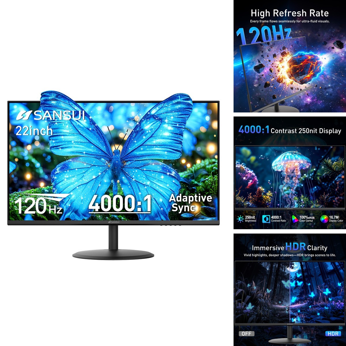 SANSUI ES-22X3AH 22 Inch 120Hz FHD 1080P Computer Monitor Eye Care