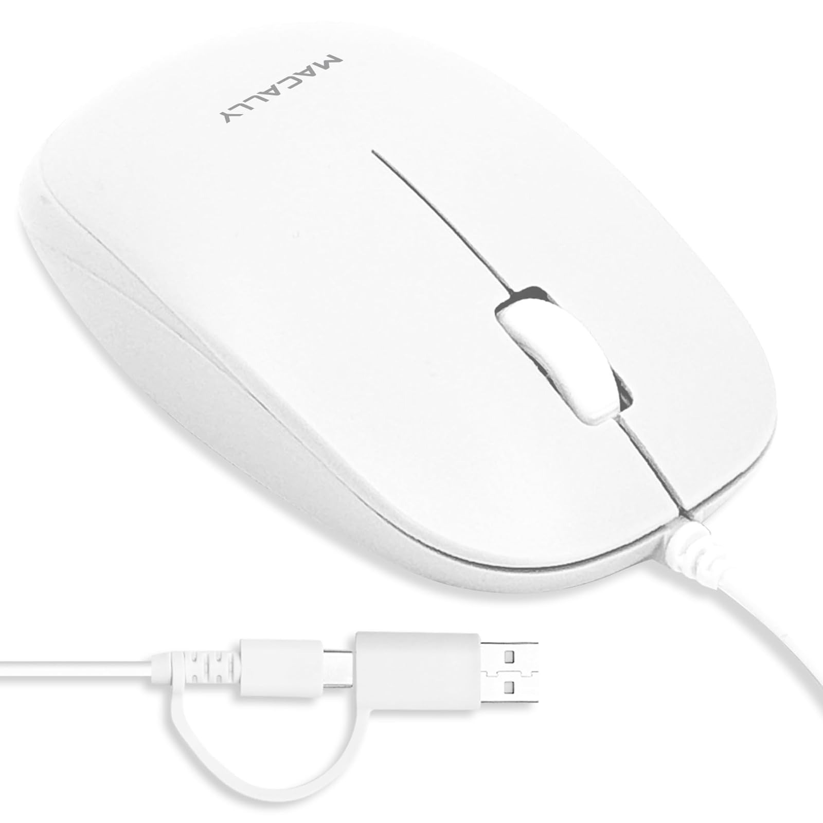 Macally Wired Mouse USB C and USB A Dual Plug 1200 DPI Optical Ambidextrous